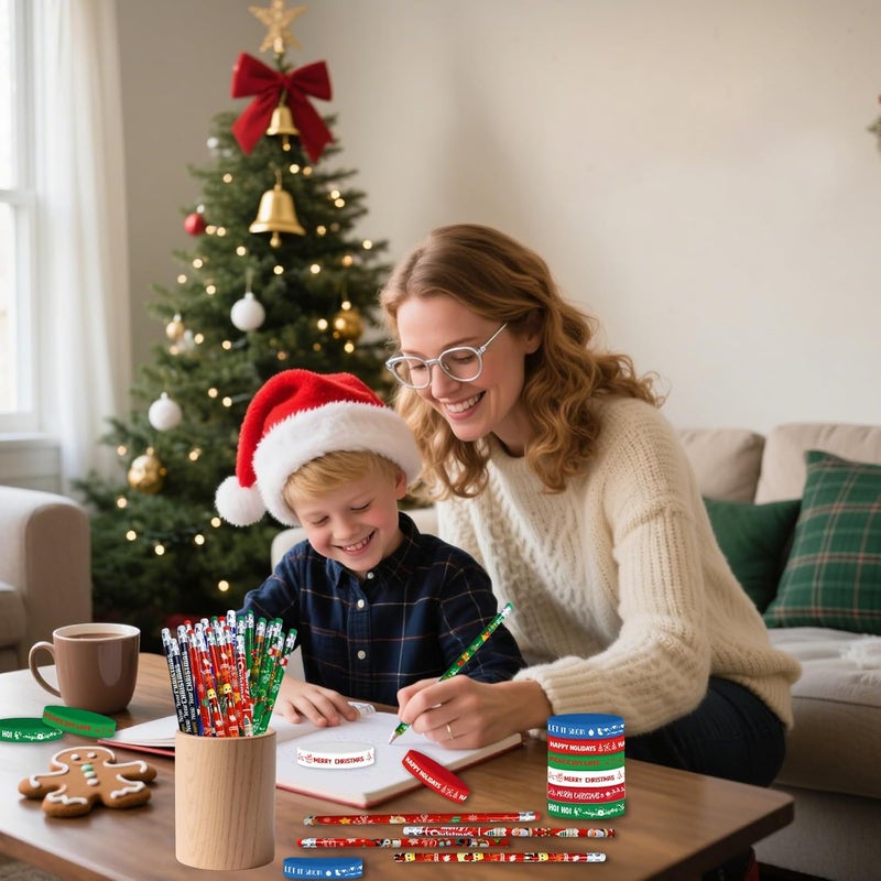Zhirlyn 48 Pcs Christmas Pencils Set 24 Pcs Christmas Pencil Xmas Pencil 24 Pc Christmas Silicone Bracelets Silicon Wristbands Christmas Stocking Stuffers (Classic) - Image 4